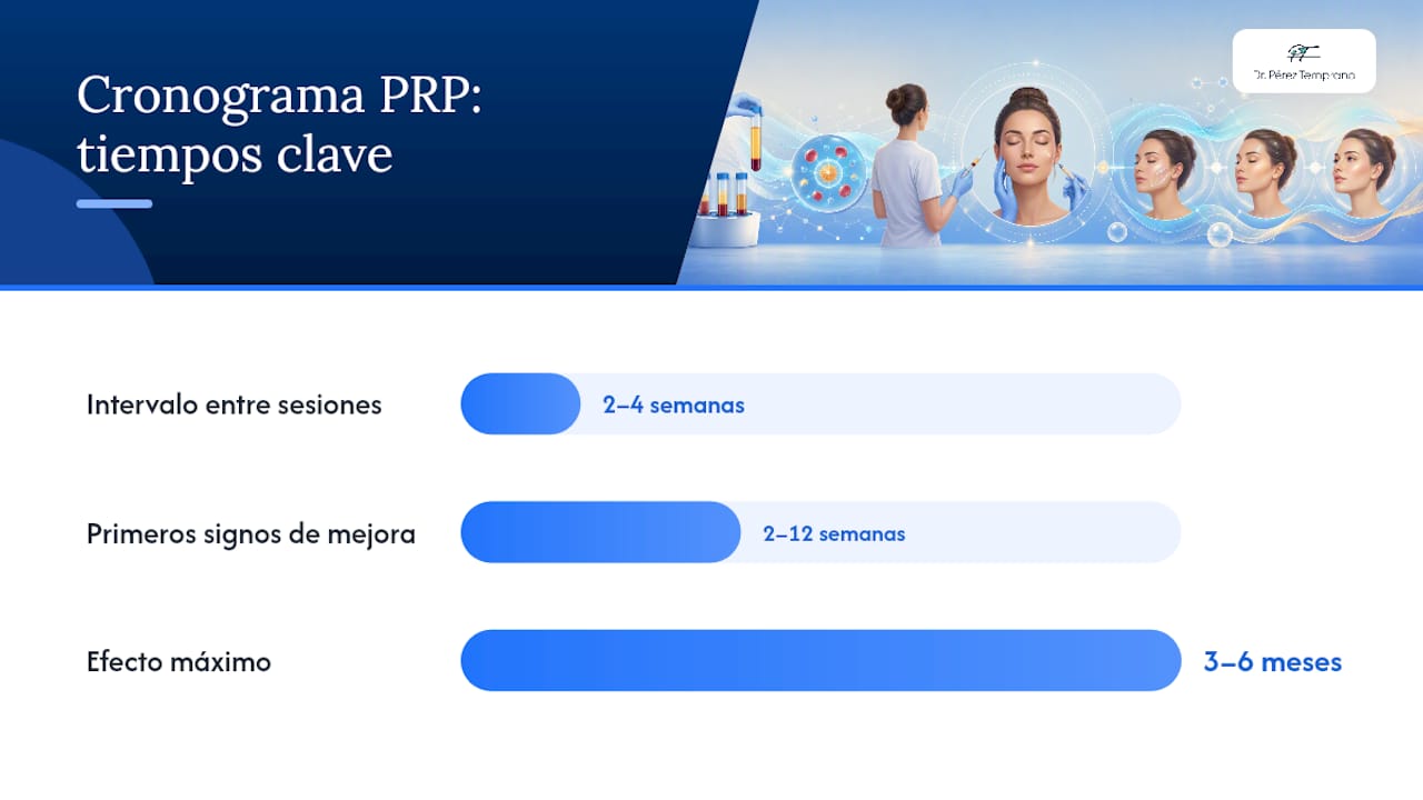 Calendario de sesiones de tratamiento facial con PRP y sus resultados a lo largo del tiempo