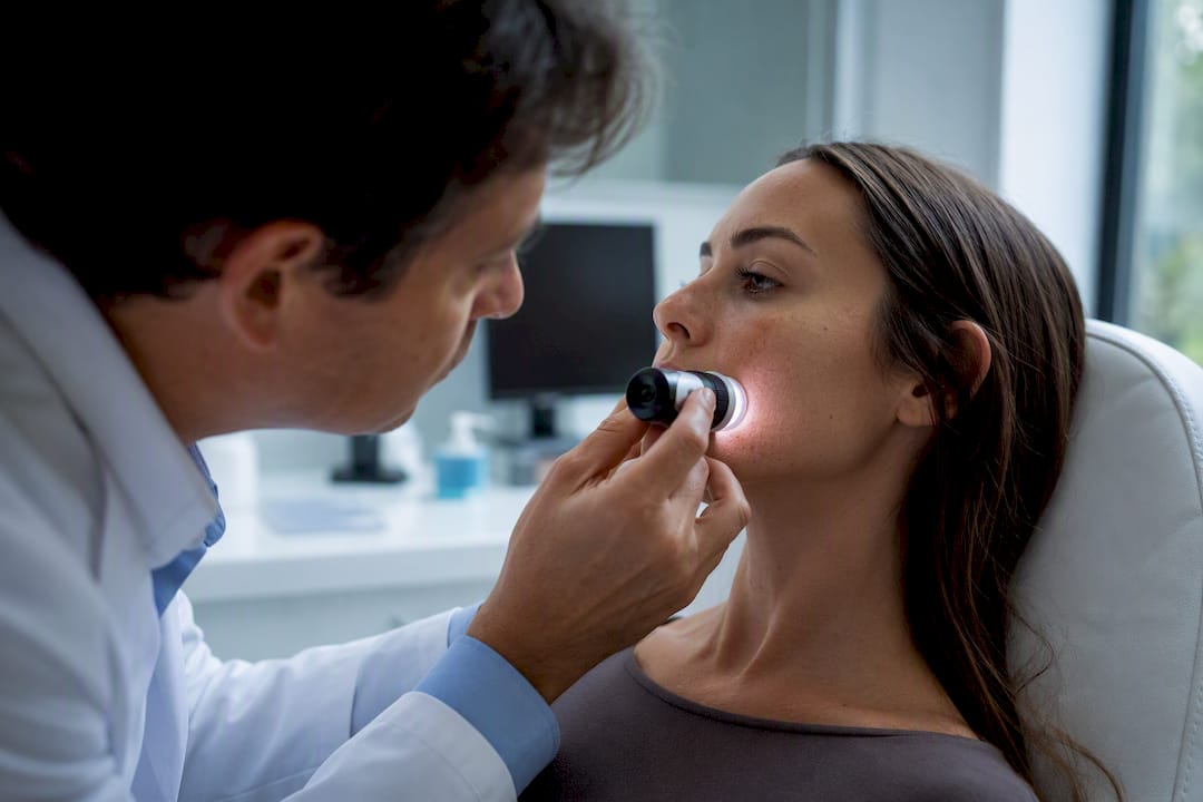 Doctor analizando la piel facial, primer plano