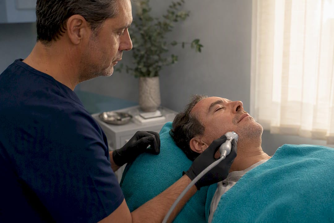 Tratamiento de reafirmación facial en clínica, primer plano