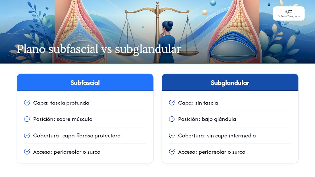Qué es el plano subfascial y dónde se coloca el implante — overview diagram