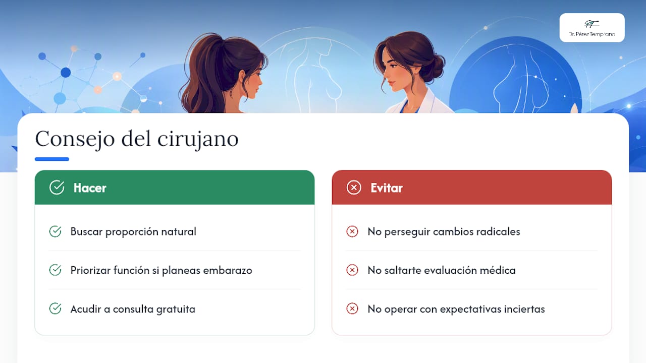 Consejo del cirujano: prudencia y naturalidad ante todo — overview diagram