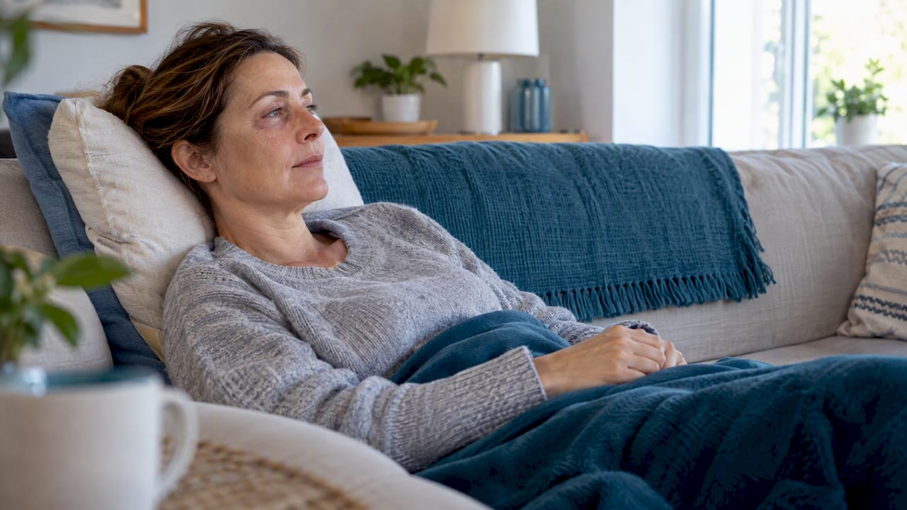 Paciente reposando con la cabeza elevada después de una blefaroplastia