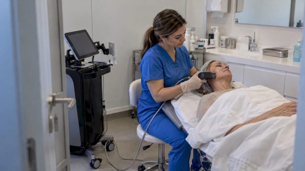 Tratamiento facial con el equipo Morpheus8 en la clínica
